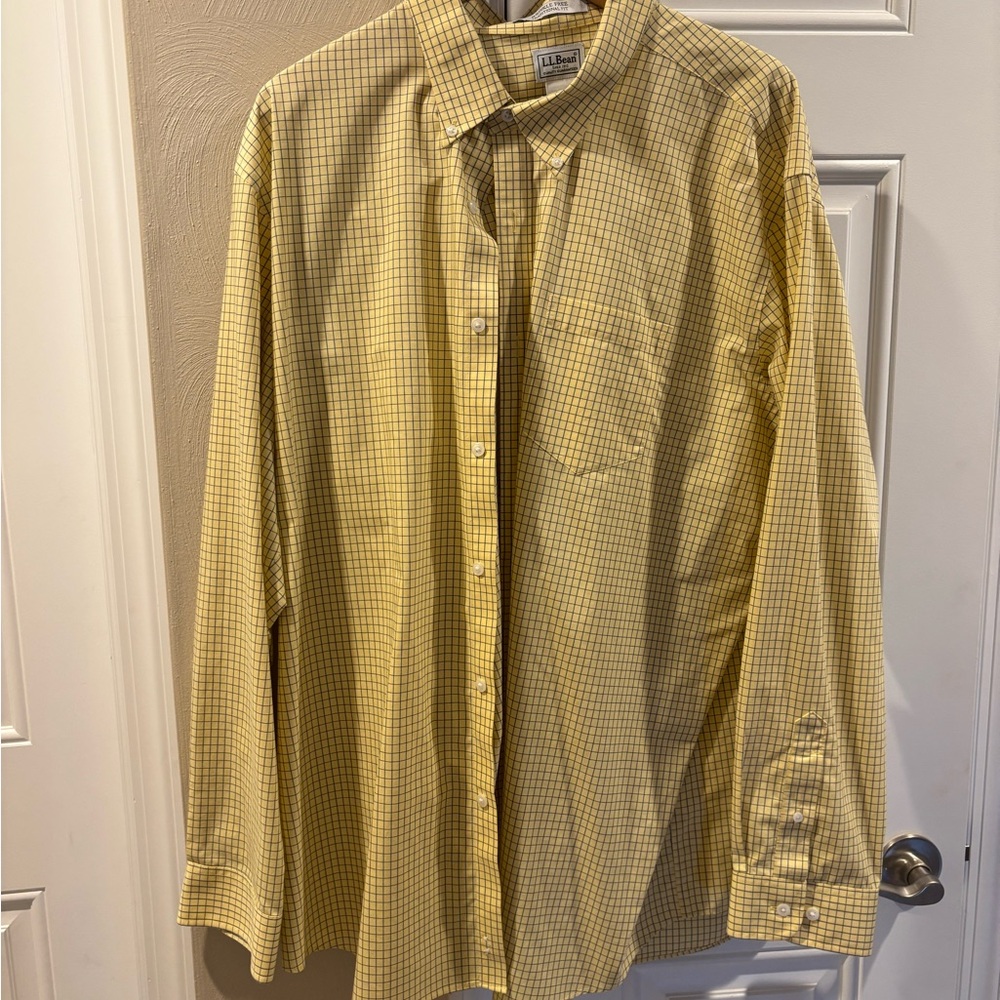 L.L. Bean Yellow Plaid Men's Shirt Wrinkle-free fabric
